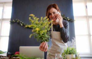 florist smiling after receiving good service